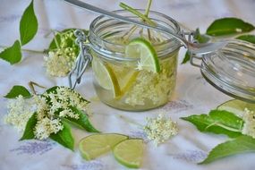 refreshing drink with elderberry and lime