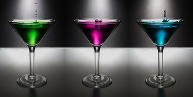 multi colored martini in glass goblets