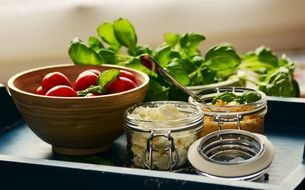 tomatoes with feta cheese and basil