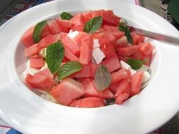 salad with watermelon, feta and mint