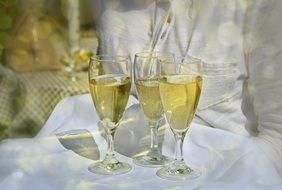 three glasses of champagne on a tray
