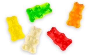 multi-colored chewing bears on a white background