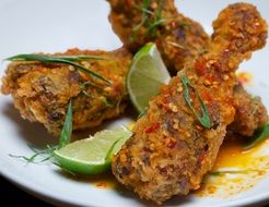 baked chicken with lime on a white plate