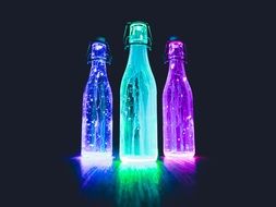 neon light in glass bottles