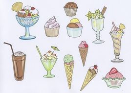 drawn sweet desserts on a banner