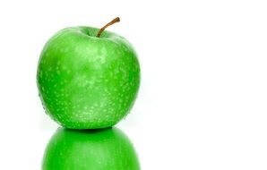 mirror reflection of a green apple