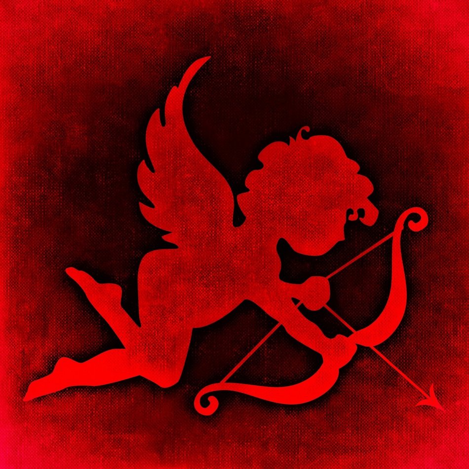 silhouette of cherub on the red background
