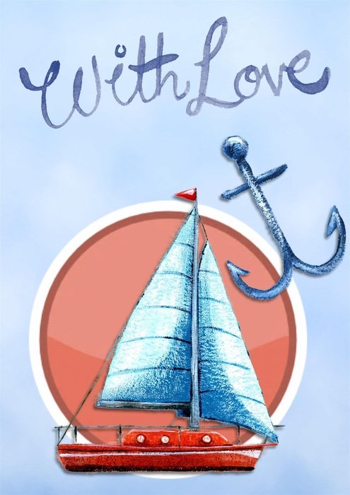 greeting card with the image of yacht