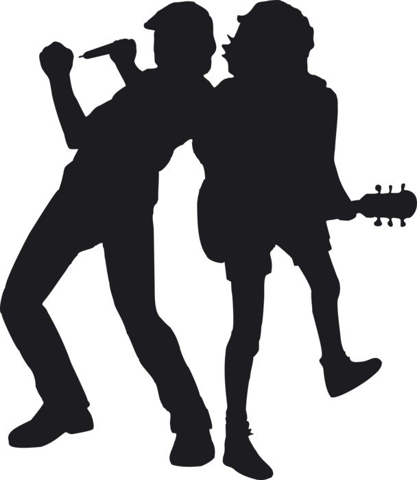 Silhouettes of street musians