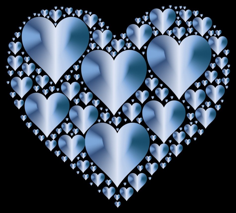 isolated metallic hearts on the black background