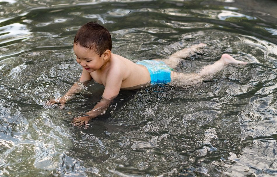 top view of baby in water