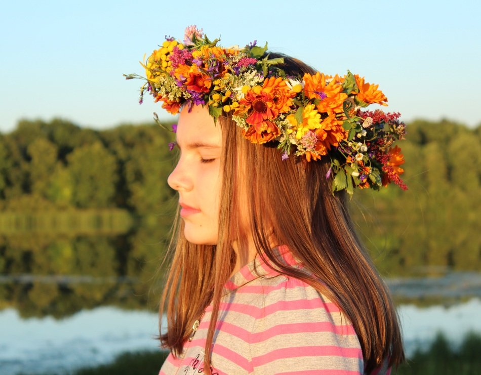 portrait of Girl with Wreath Flowers