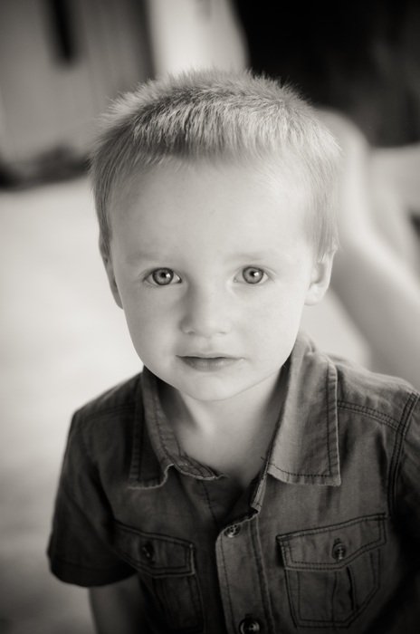 black and white portrait of a cute boy