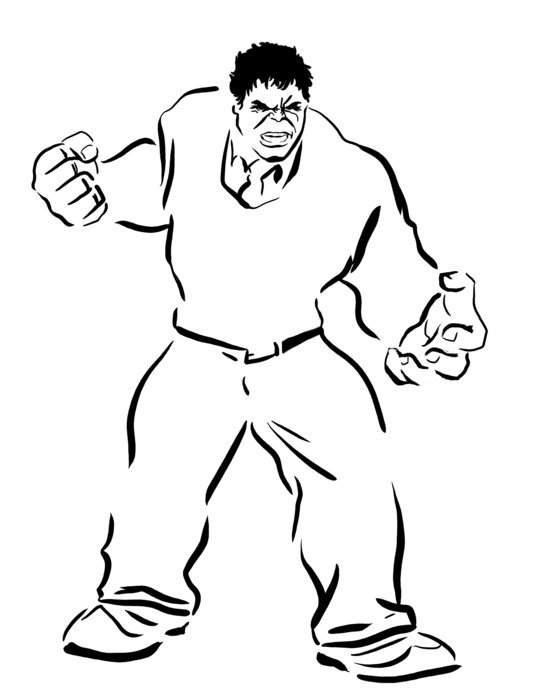 black and white drawing of hulk
