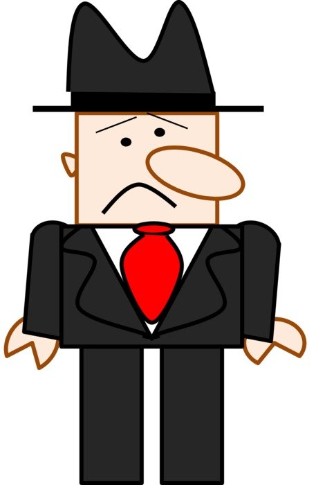 character with a sad face in a suit as an illustration
