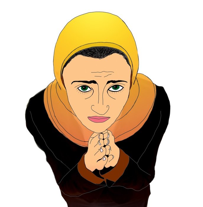 painted praying refugee as an illustration