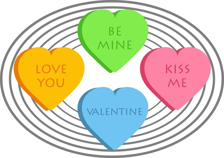 Four multi-colored symbols of love