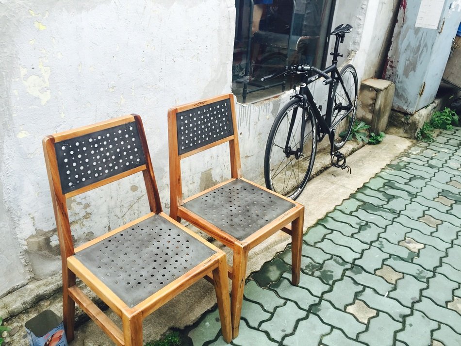 chairs and a bicycle near the house in korea