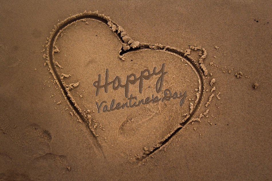 text on the beach happy Valentine's Day