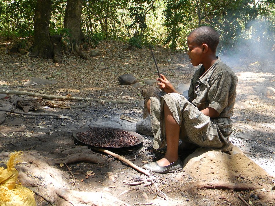 African child near the fire