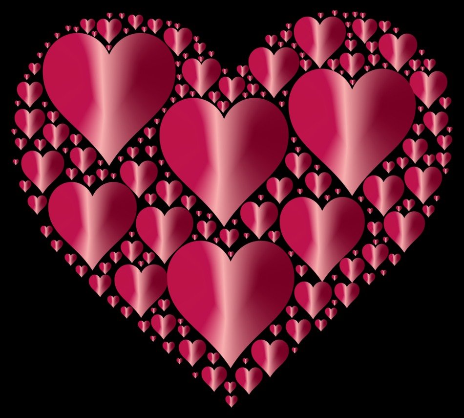 pink metallic hearts on the black background