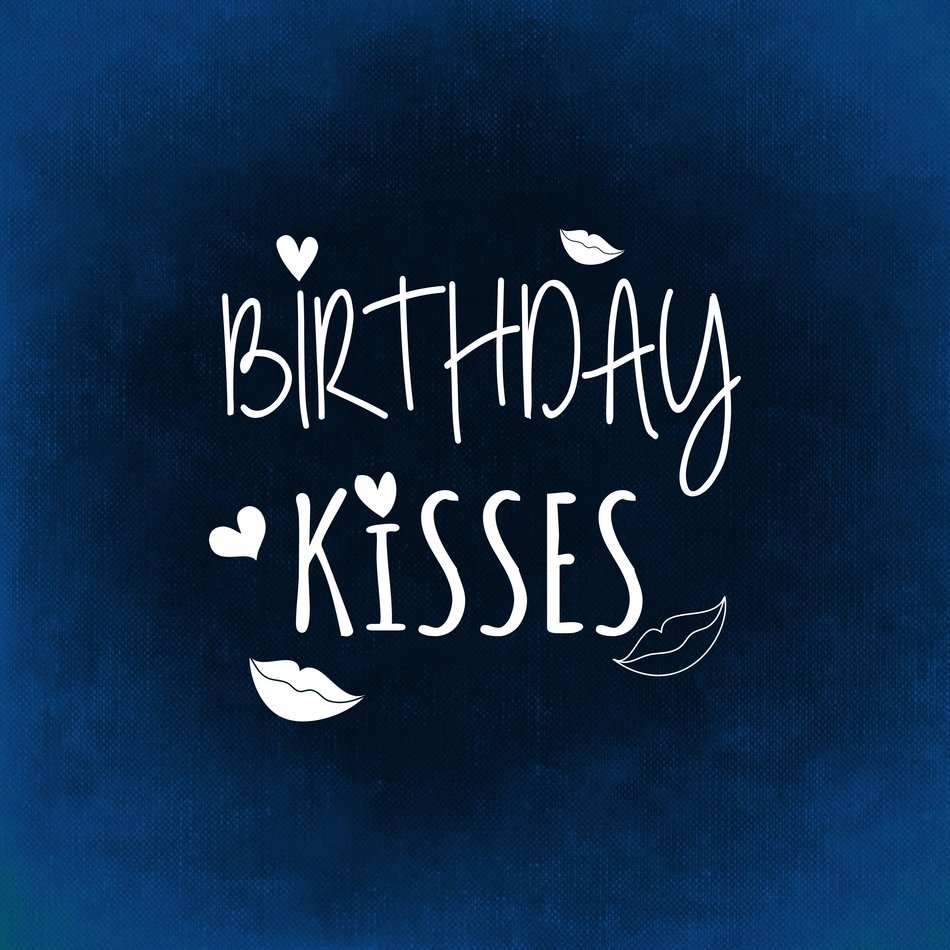blue card with kisses for the birthday