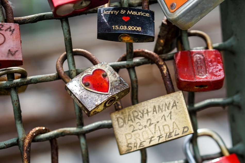 love locks with inscriptions close up