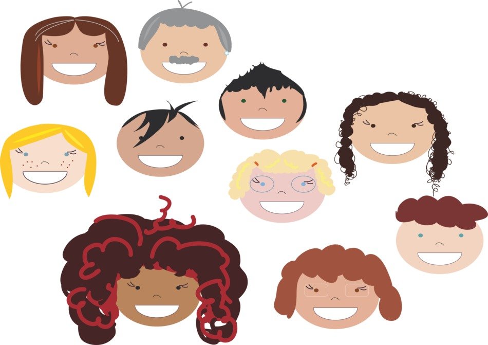 Different smiling faces clipart