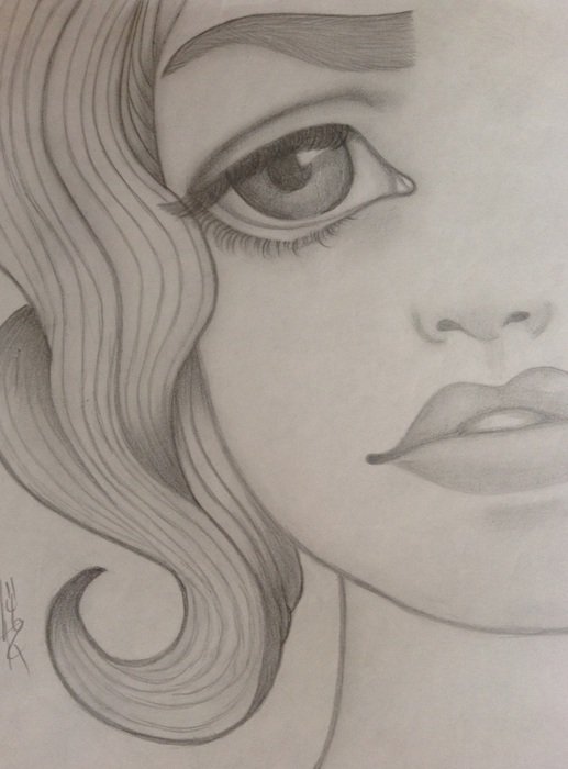 pencil drawing of the head of a girl