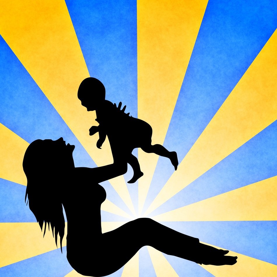 woman with baby on the yellow blue background