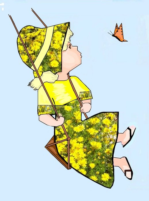 drawing in the form of a girl rolling on a swing
