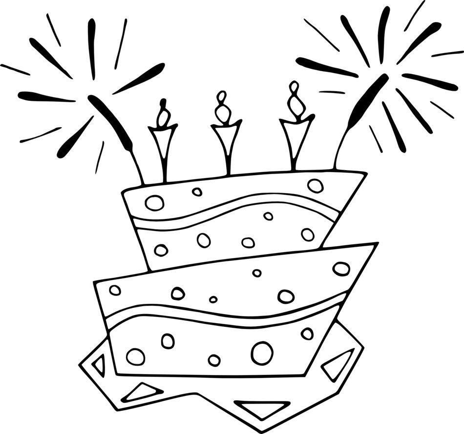 Black and white drawing of the Birthday cake