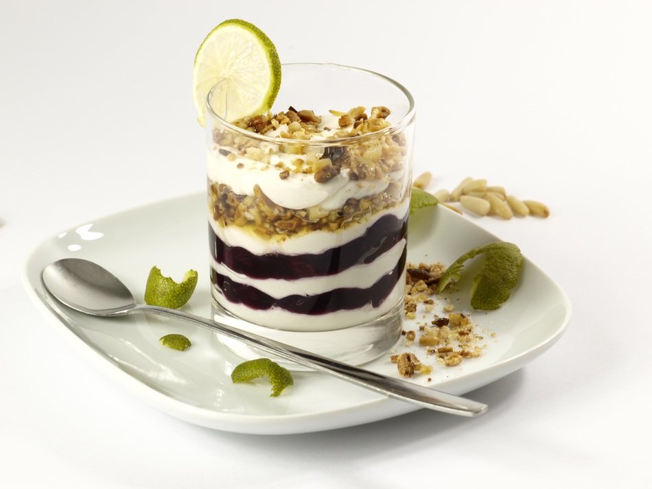 dessert with milk and fruit