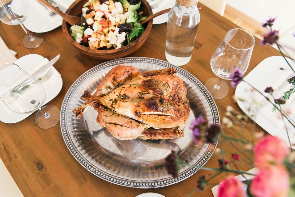 Chicken and salad on the table