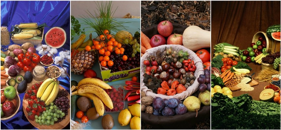 collage with fruits and vegetables