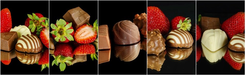 Chocolates and strawberry, collage