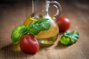 olive oil in the glass bottle