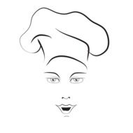 Black and write drawing of the girl chef face