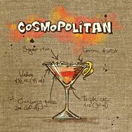drawing with recipe of alcoholic cosmopolitan cocktail