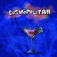 drawn cocktail cosmopolitan recipe on a blue background