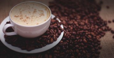 Coffee Beans at Coffee in Cup