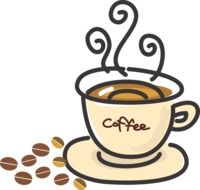 hot Coffee in cup on saucer, vintage drawing
