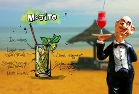 Mojito Cocktail recipet, collage with toy waiter