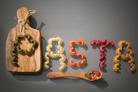 the word pasta made from colorful pasta