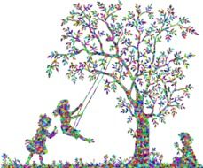 colorful image of children on a swing