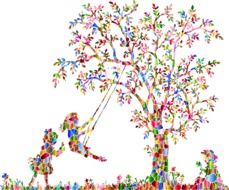 painted children on a swing