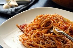 tasty Spaghetti on white plate