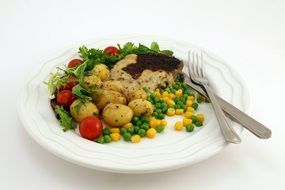 high-calorie dish in a white plate