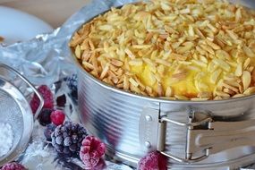 cake with almonds and berries