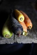 colorful Carrots on wooden surface